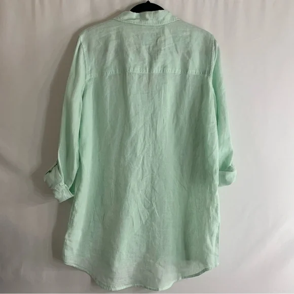 NWT Sigrid Olsen Mint Green Linen Button-Up Tunic, Size M - Picture 11 of 11